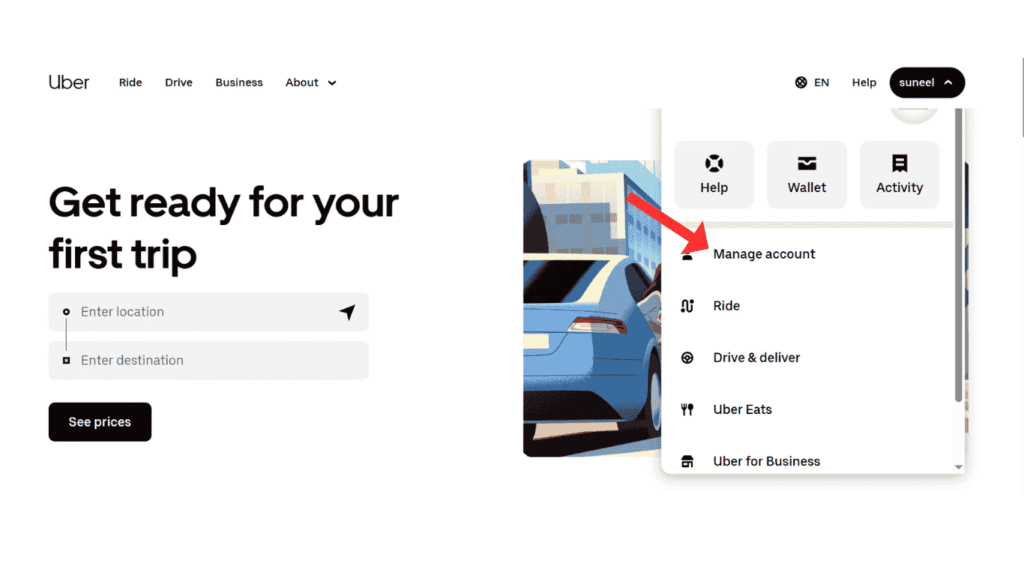 manage uber account