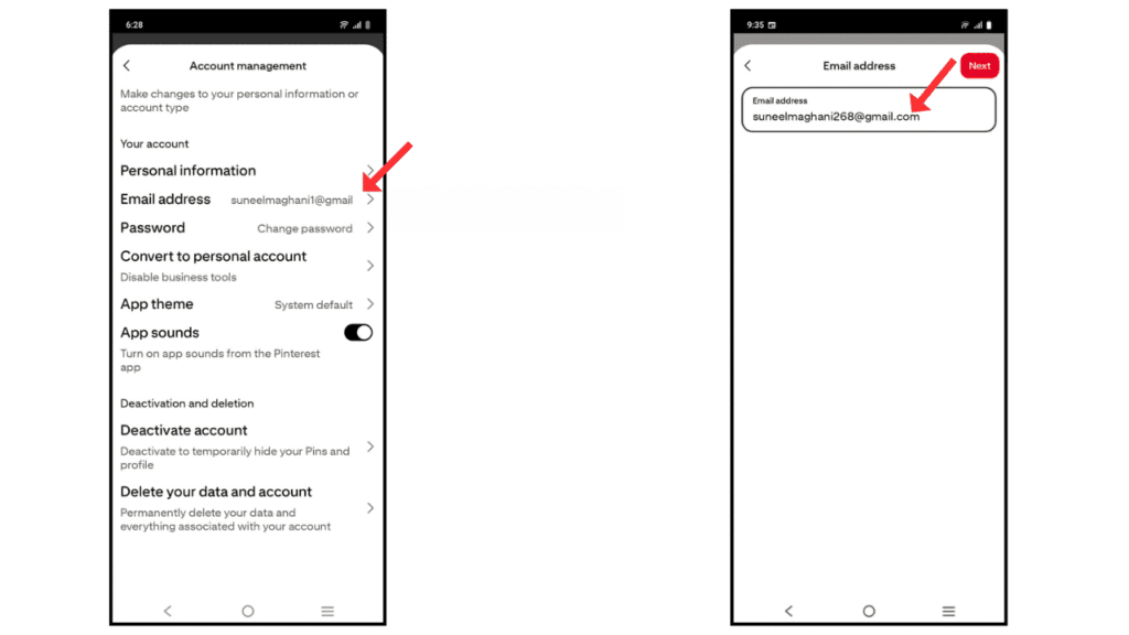 change-pinterest-email-on-phone
