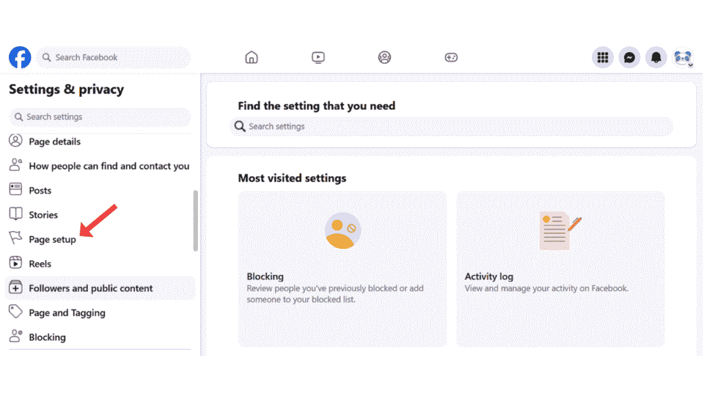 facebook-page-setup-menu