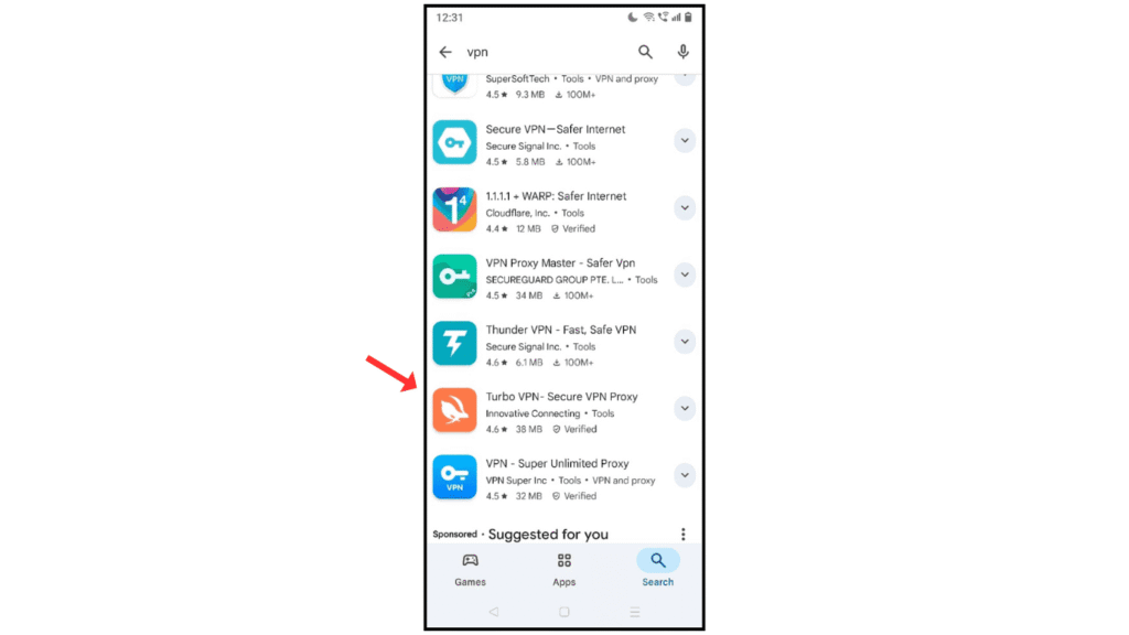 search-vpn-on-playstore
