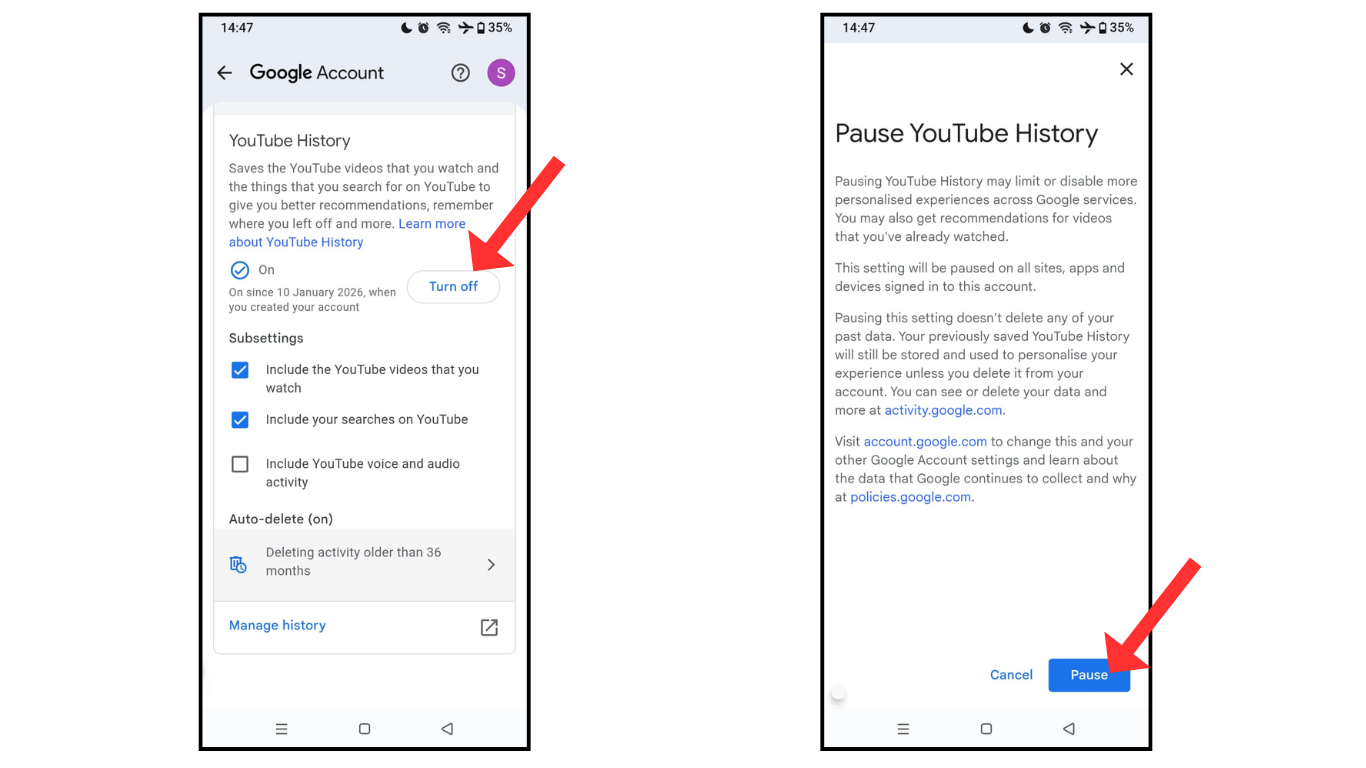 delete youtube history